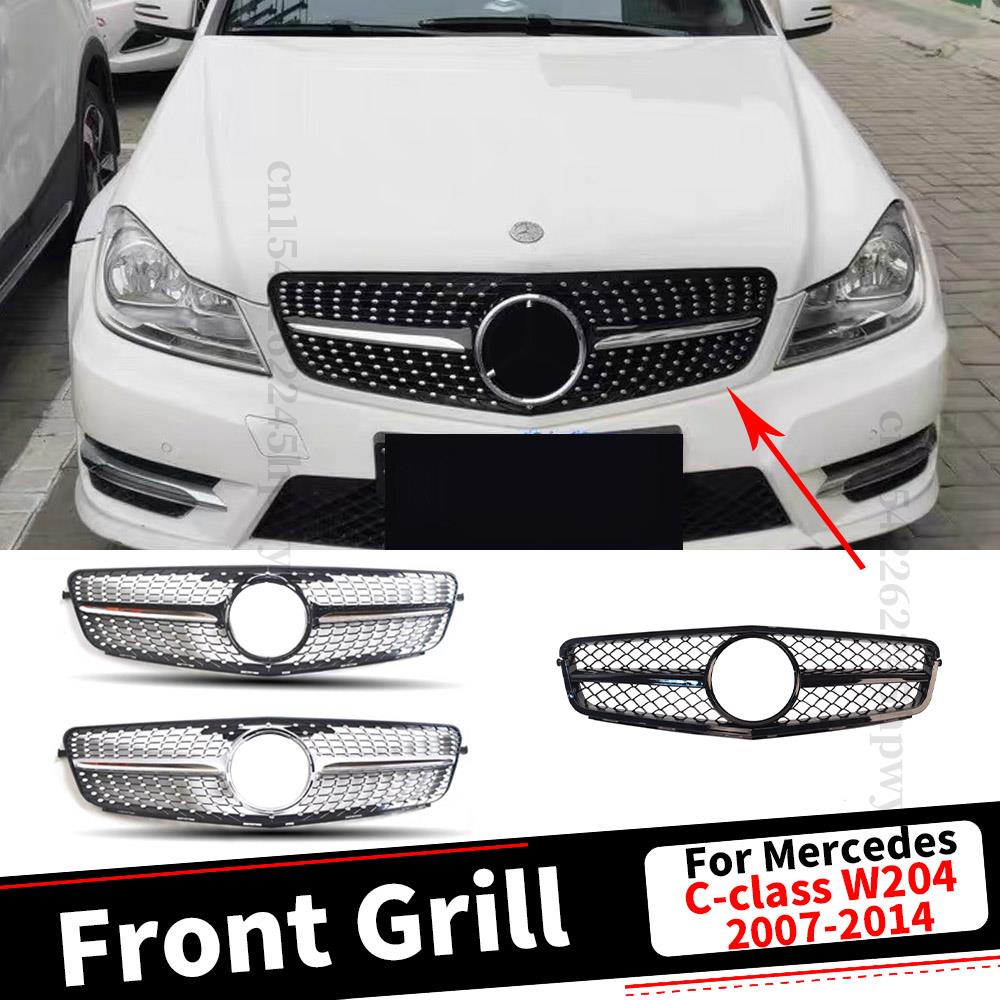กันชนหน้า Grille Racing Grill สําหรับ Mercedes Benz C W204 2007 2008 2009 2010 2011 2012 2013 2014 G