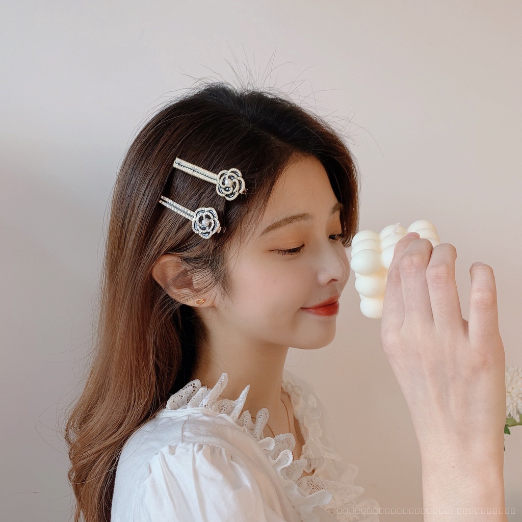 【กิ๊บติดผม】Camellia มุกดอกไม้คลิปด้านข้างคำคลิปเกาหลีinsหญิงเพชรคลิป