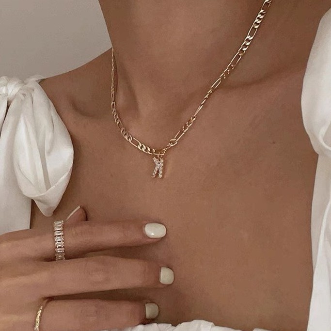 SALE สร้อยคอจี้ตัวอักษร 14k 26 zircon letter pendant necklace