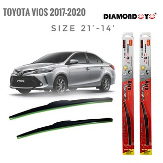 ที่ปัดน้ำฝน ใบปัดน้ำฝน ซิลิโคน ตรงรุ่น Toyota Vios 2017-2020 ไซส์ 21-14 ยี่ห้อ Diamond กล่องแดง**ร้านนี้การันตีคุณภาพ**