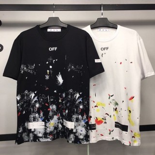 Off White new colorful star graffiti splash ink cordon arrow T-shirt