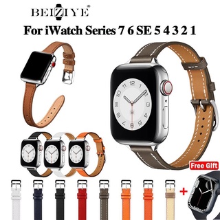 สายนาฬิกาข้อมือหนัง แบบบาง สําหรับ iWatch Band 40 มม. 44 มม. 38 มม. 42 มม. iWatch Series 7 SE 6 5 4 3 2 1