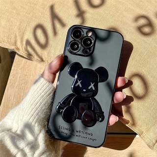 Tide Brand Matte silver phone case iphone 13 13pro 13promax 12 12pro 12promax Electroplated frosted model Trendy Fashion “violent bear” Phone Case for iphone 11 11pro 11promax x xr xsmax 7+ 7plus soft shell 3D Pattern NEWEST 7 Colors