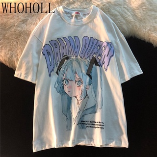 Whoholl เสื้อยืด ลายการ์ตูนอนิเมะ Kawaii สไตล์ญี่ปุ่น สตรีท ฮาราจูกุ สําหรับผู้หญิง