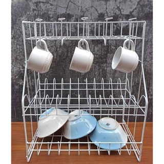 ( RPL 03 ) Rak Piring + Gelas Susun rak kawat putih / RAK PIRING SUSUN 3 LIKE IT