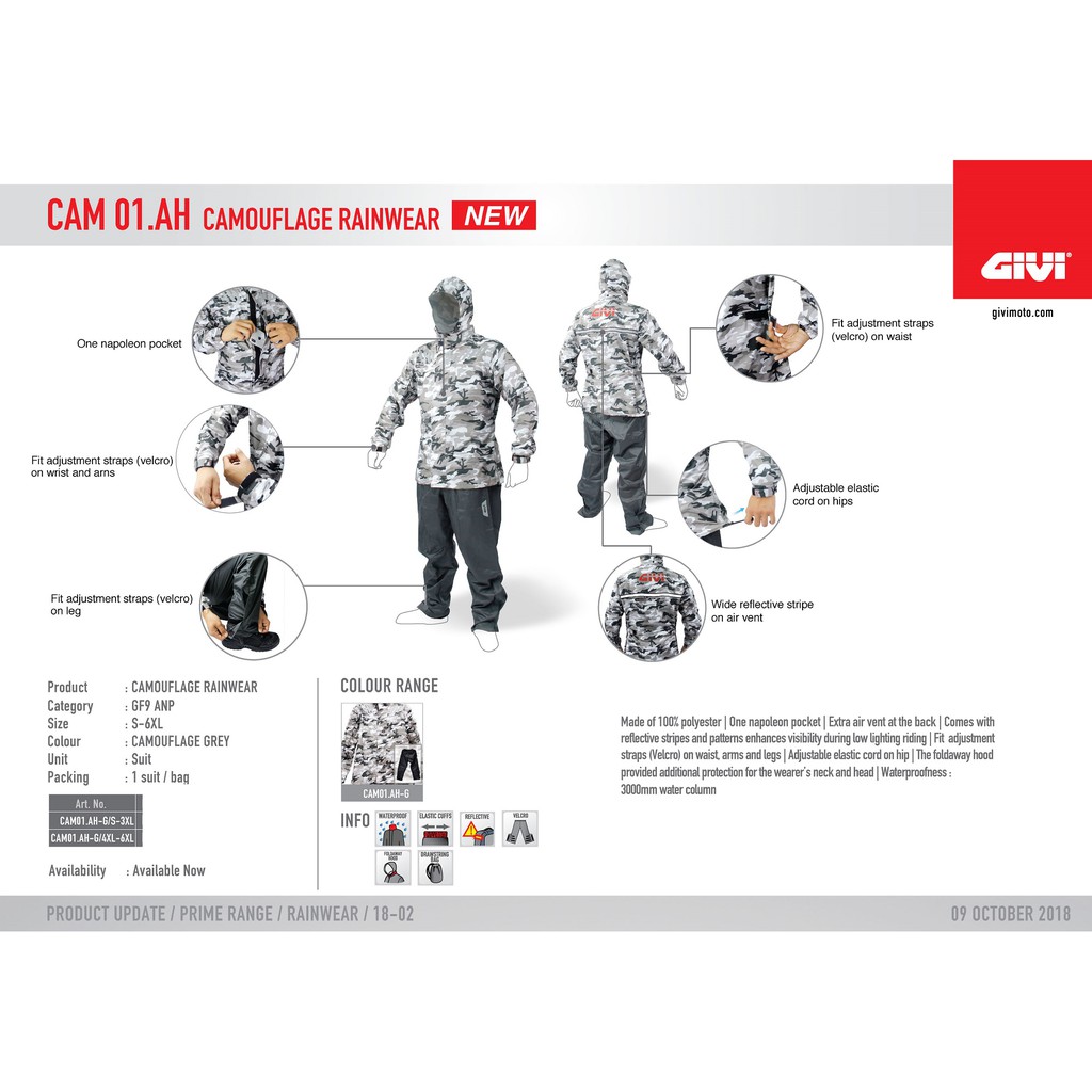 GIVI RAIN SUIT RAINCOAT GIVI CAM01 CAMOUFLAGE RAIN WEAR S-6XL