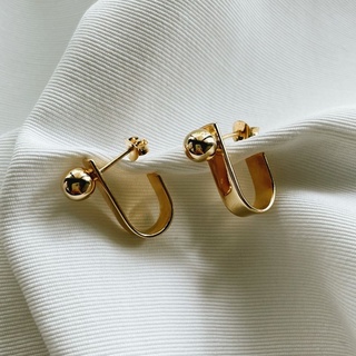 Chunky Ball And Hook Studs, 18K Gold Plated Sterling Silver Earrings E0063 | เงินแท้ 925 ชุบทองเเท้ 18 กะรัต