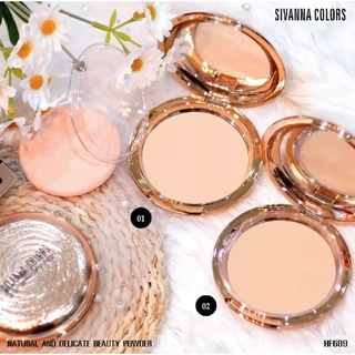 Sivanna Colors Natural And Delicate Beauty Powder 20g HF689 แป้งพัฟ สิวันนา แป้งหอย ตลับสีทอง ซีเวนน่า แป้งเนื้อเนียน ปก