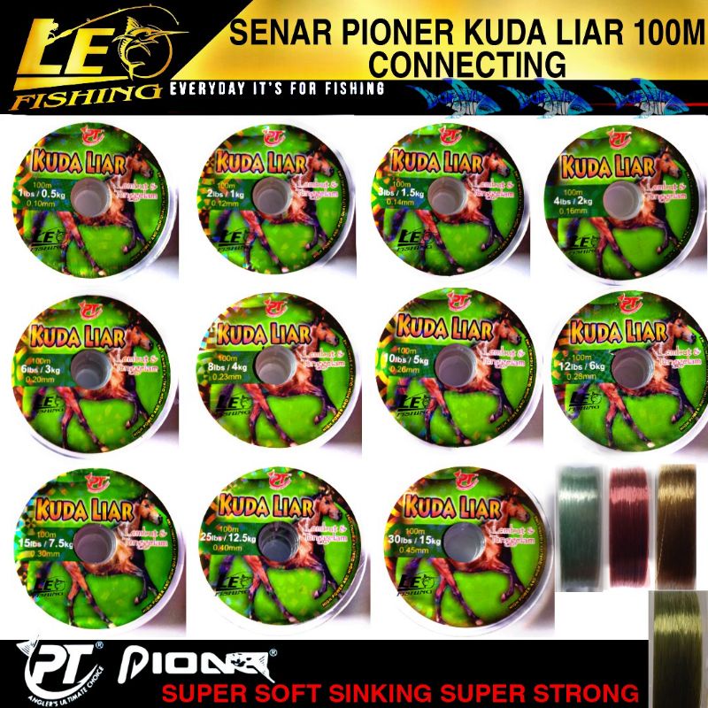 HIJAU PIONER WILD HORSE FISHING LINE 100M ขนาด 1LB 2LB 3LB 4LB 5LB 6LB 8LB 10LB 12LB 15LB 20LB 25LB 