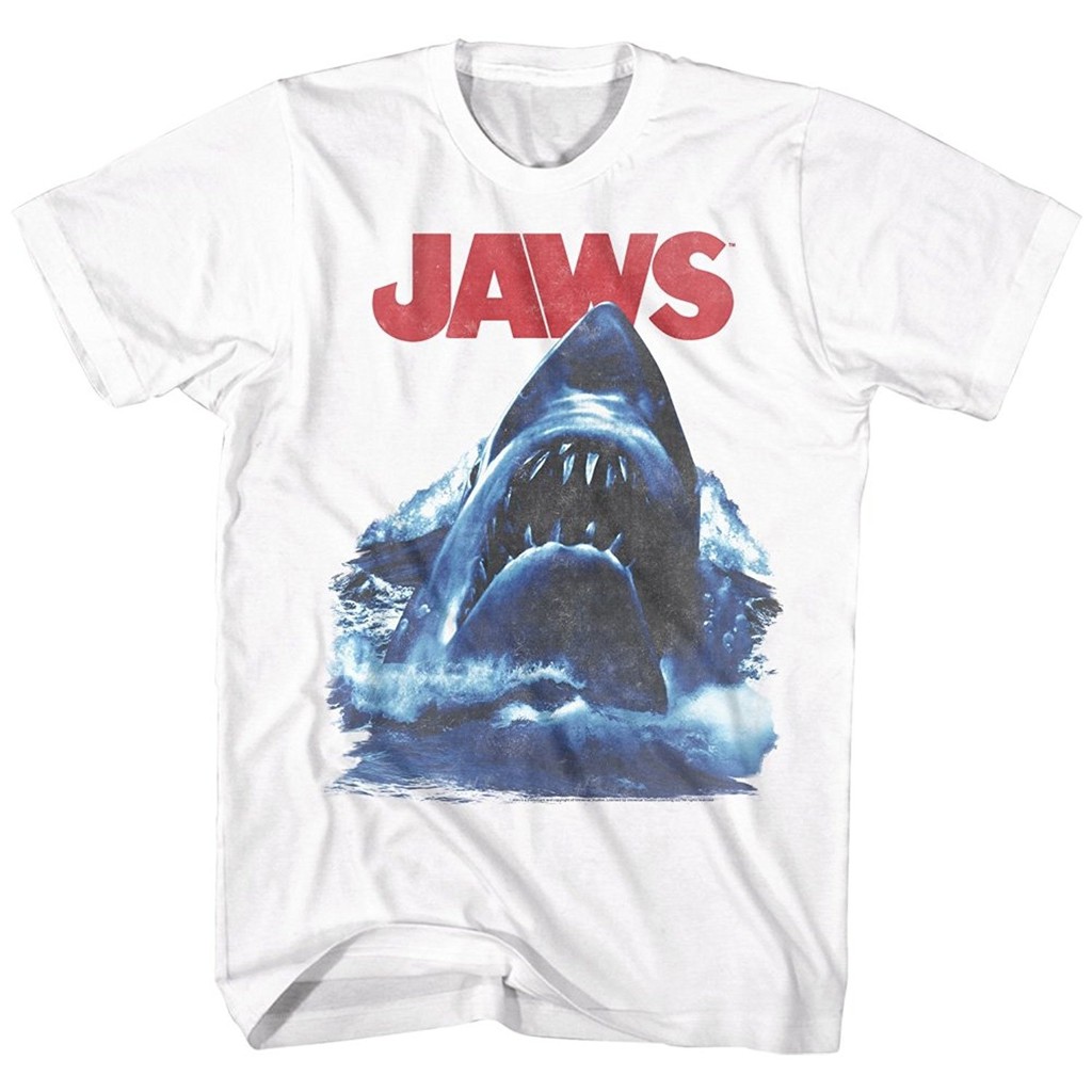 Jaws 1975 Thriller ภาพยนตร์ฟิล์ม Jaws หัวโลโก้ Mens เสื้อยืด Mens เสื้อผ้าตลก T เสื้อ Custo