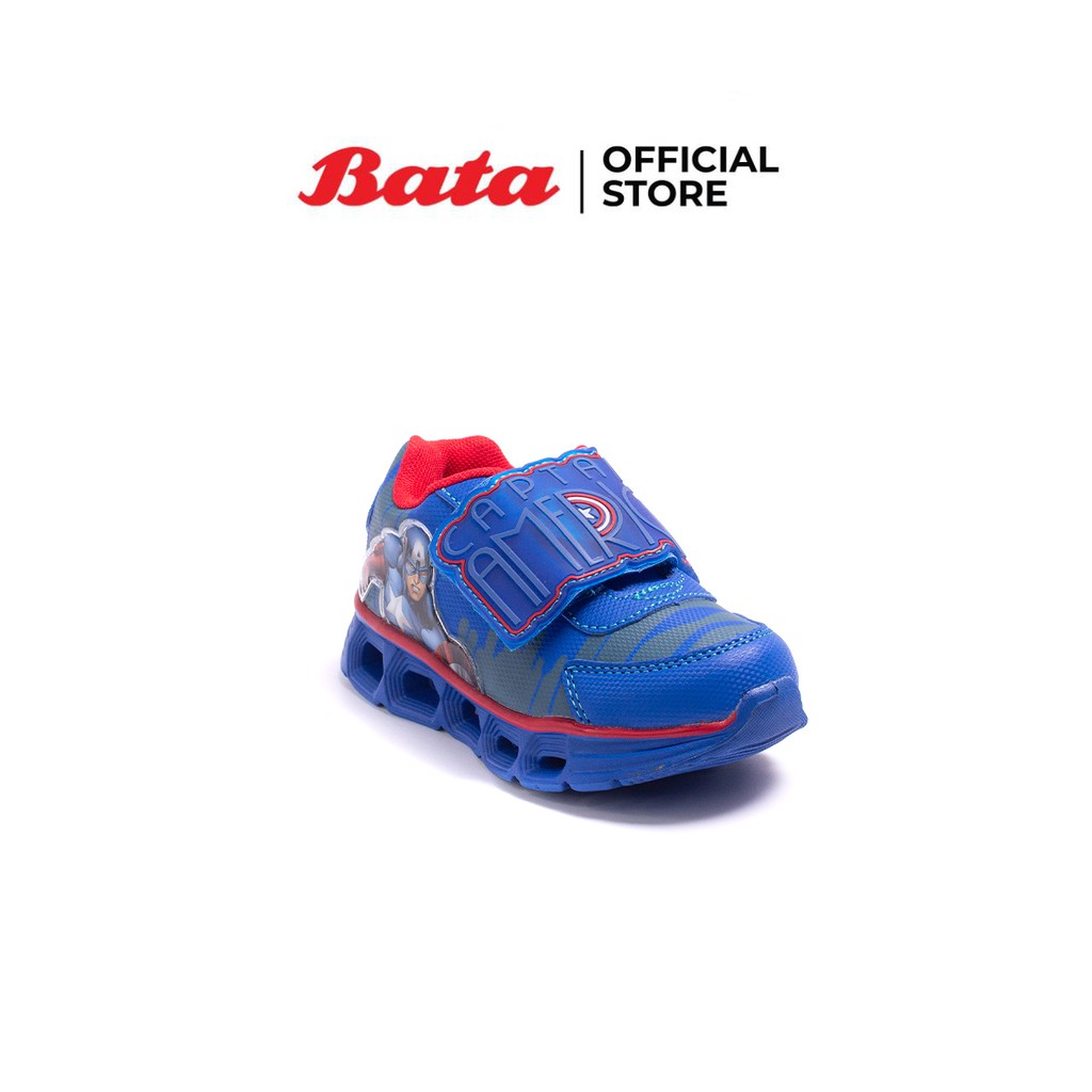 Bata บาจา รองเท้าผ้าใบ สนีคเคอร์ มีไฟ ปรับขนาดได้ ลายการ์ตูน Captain America สำหรับเด็กชาย รุ่น Donan สีฟ้า 1419093