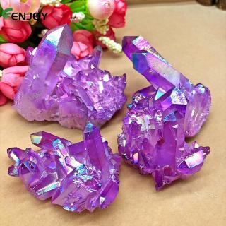 1PCS Natural White Crystal Cluster Purple Titanium Quartz Healing Home Decor