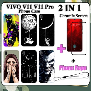 2 IN 1 เคสโทรศัพท์ VIVO V11 V11Pro พร้อมกระจกนิรภัยกันรอยหน้าจอเซรามิค ฟิล์มโค้ง ฟิล์มนิรภัยด้านนอก อวกาศ