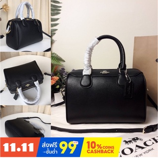 COACH ของแท้ F32202 บอสตันซีรีย์สีดำกระเป๋าหมอนแฟชั่นกระเป๋าหนังสุภาพสตรีกระเป๋าสะพาย messenger ได้