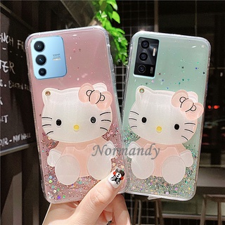 In Stock เคสโทรศัพท์ VIVO V23 V23E Y76 Y15S Y15A Y21 Y21T Y33S 4G 5G 2022 New Flash Sequins Phone Casing Fashion Hellokitty Mirror Transparent Back Cover Silicagel Soft Case Vivo V23 5G เคส