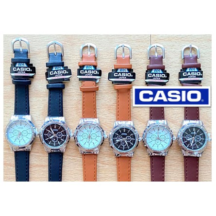 CASlO💖ฟรีกล่อง นาฬิกาข้อมือผู้ชายและผู้หญิง นาฬิกาcasioฺ นาฬิกาผู้ชาย นาฬิกาคาสิโอ้ผู้ชาย สายหนัง น้ำตาล ระบบเข็ม RC611