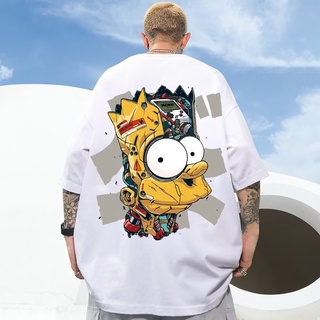 เสื้อยืดคอกลม แขนสั้น พิมพ์ลายการ์ตูน Simpson แนวสตรีท ทรงหลวม ขนาดใหญ่ สไตล์ฮาราจูกุ สําหรับผู้ชาย และผู้หญิง