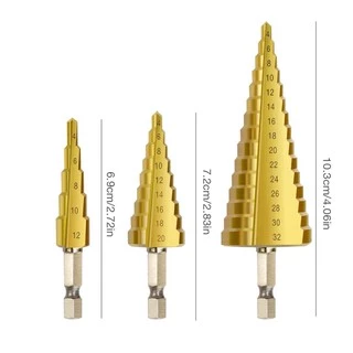 ดอกสว่าน ทรงเจดีย์ เคลือบไททาเนี่ยม เจาะรู ขยายรู Step Drill 4-12mm / 4-20mm / 4-32mm