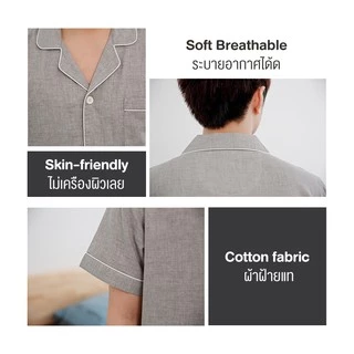 ชุดนอน pajamas ชุดนอนผ้านิ่ม ชุดนอนคู่รัก แขนสั้น คอตตอน100% ผ้านิ่มใส่สบาย ขนาดM/L สไตล์ญี่ปุ่น ลิขสิทธิ์แท้