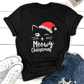 เสื้อยืด Cat Face Meowy Christmas Women T Shirt Short Sleeve O Neck Women Tshirt Ladies Tee Shirt Tops Camisetas Mujer