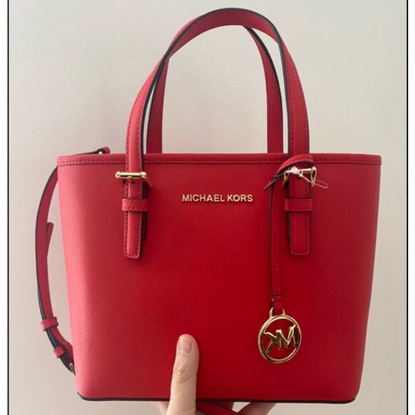 🎀 (สด-ผ่อน) กระเป๋าชอปปิ้ง สีแดง มีซิปบน Michael Kors 35T9GTVT0L MK mini Tote mini MK Casual Style P