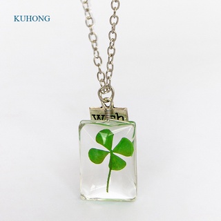 Kuhong สร้อยคอ จี้ใบโคลเวอร์สี่แฉก สีเขียว นําโชค ของขวัญเพื่อน