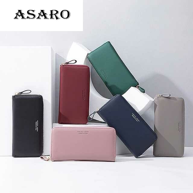 ASARO WC01 กระเป๋าสตางค์ผู้หญิงใบยาว หนังPU เปิดปิดแบบซิบ มี6สี