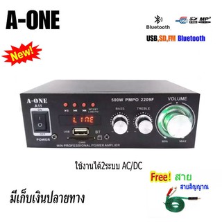 NEW เครื่องแอมป์ขยายเสียง AC/DC BLUETOOTH USB SD CARD FM รุ่น 2209 A-11