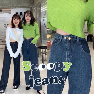 chuuchop_พร้อมส่ง (C7651) 🌎🚀 SCOOPY jeans กางเกงยีนส์ขายาวทรงกระบอกเอวเฉียง มี2สี 3ขนาด