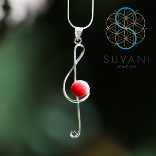 SUVANI เงินแท้ 92.5% จี้ตัวโน้ต ประดับด้วยปะการังสีแดง(Red Coral) จี้สัญลักษณ์ของคนรักดนตรี จี้พร้อมสร้อยคอ