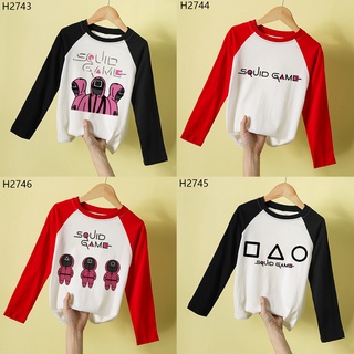 เสื้อยืดแขนยาวพิมพ์ลายปลาหมึก Raglan ท็อปส์สําหรับเด็ก