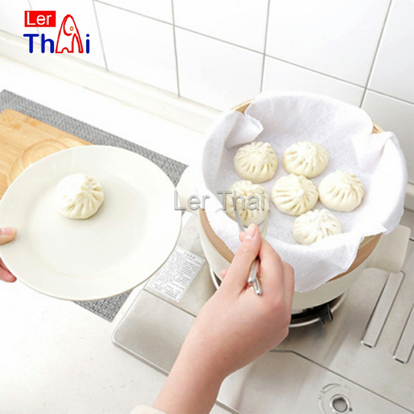 LerThai ผ้าขาวบาง(เล็ก) สำหรับนึ่งอาหาร สามารถซักแล้วนำกลับมาใช้ใหม่ได้ Steamer mat ราคา ถูกที่สุด ดีลบีเคเค แกลเลอรีภาพที่ 3