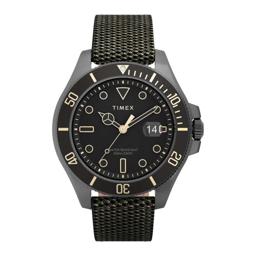 Timex TW2U81900 HARBORSIDE นาฬิกาข้อมือผู้ชาย สายผ้า สีเขียว หน้าปัด 43 มม.