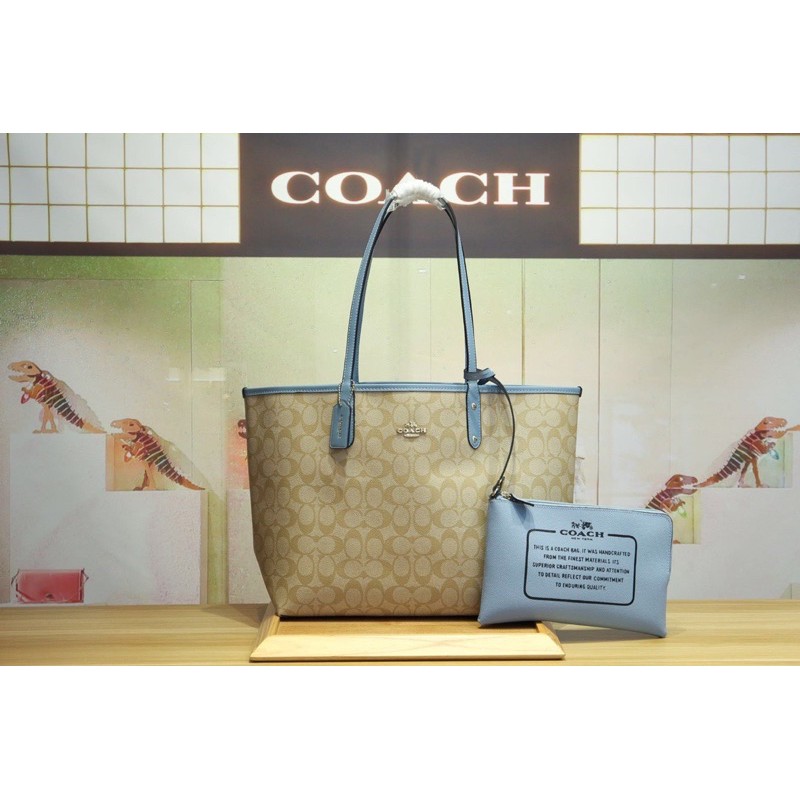 #COACHF58293 COACH CITY ZIP TOTE IN SIGNATURE COATED CANVAS (COACH F58292) SIZE : 16" (ปากL) x 10 1/