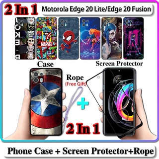 2 IN 1 เคส Motorola Edge 20 Lite Edge 20 Fusion เคสฟิวชั่น พร้อมกระจกนิรภัยกันรอยหน้าจอโค้ง เซรามิค ดีไซน์ฮีโร่