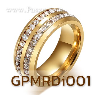 แหวนเพชรผู้ชายสแตนเลสชุบทอง แหวนทองฝังเพชร แหวนเพชรรอบวง GPMRDi001