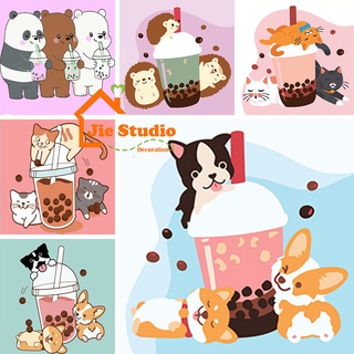 🔥Ready Stock🔥 DIY Painting 20*20cm Framed Canvas Paint By Numbers Children Digital Painting Wall decor home decor Cartoon Milk Tea จิตรกรรม Oil Painting