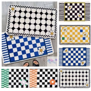 พร้อมส่ง ☀️แคชเมียร์เทียม พรมเช็ดเท้าห้องน้ำ 40X60 พรมลายตาราง พรมเช็ดเท้า พรมกันลื่น