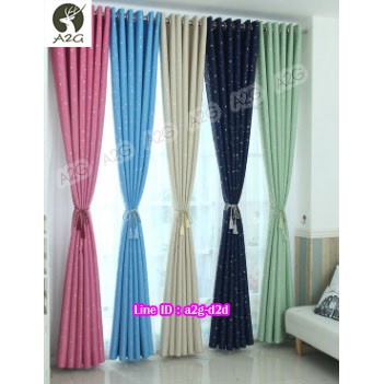 ผ้าม่านประตู ลายดาว กว้าง 300 X สูง 270 ซม ผ้าม่านสำเร็จรูป แบบตาไก่ กั้นแอร์ ผ้ากัน UV ราคา/ผืน