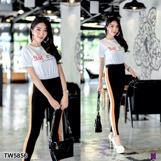 TW5856 Set Burberrys เสื้อยืด+แลกกิ้งดำแถบข้าง