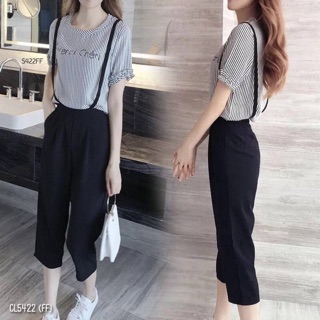 เซ็ต 2 ชิ้น สไตล์เกาหลี เอี๊ยมกางเกง เสื้อเชิ้ต แฟชั่นเกาหลี ชุดเข้าเซท