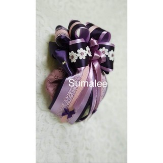 เน็ตติดผม Sumalee งาน Handmade สีม่วงคาดดอกไม้และตาข่ายขาว