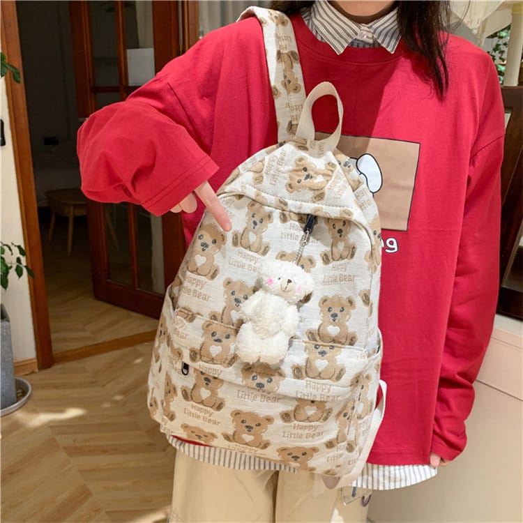 FASHION Backpack WITH TEDDY BEAR MOTIF Womens Backpack with Korean BEAR Motif Cute Backpack Stylish 