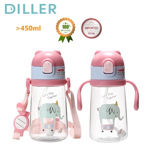 Diller 450ml Milk Bottle with Imported TRITAN, Soft Silicone Straw, Nipple, With Strap and Handle, Prevent Choking, Leak Proof, Baby Bottle 8837