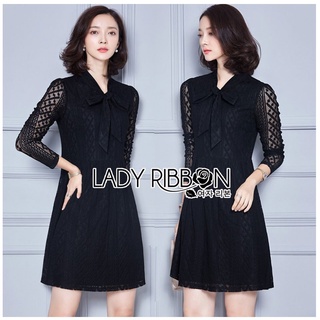 Sale ลดล้างสต็อค # 🔖 LadyRibbon เดรสสั้น เดรสดำ เดรสออกงาน เดรสทำงาน Dress ชุด ดำ เดรส ชุดออกงาน ชุดทำงาน คอปก ผูกโบคอ