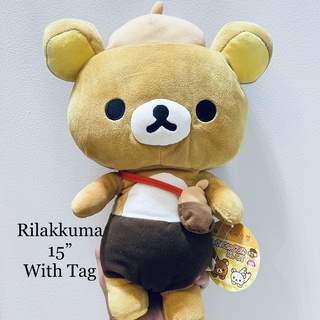 ตุ๊กตา ริลัคคุมะ Rilakkuma สะพายกระเป๋า ขนนุ่มๆ ขนาด15นิ้ว ป้ายห้อย ลิขสิทธิ์แท้ คุมะ Kuma San-X ครบรอบ10ปี