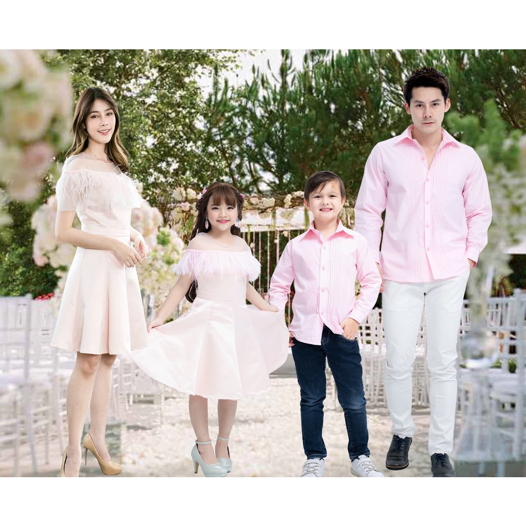 ชุดครอบครัว  ชุดแม่ลูก Melody สีชมพู  ชุดไปงานแต่ง  ชุดออกงาน ชุดออกงานพ่อแม่ลูก  เดรสสตรีชมพู เดรสเด็กหญิงสีชมพู