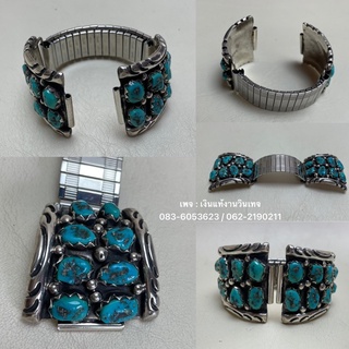 Vintage Turquoise Stone  Wacth band Sterling Silver Navajo Artist T. Moore