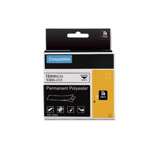 Freshworld : FHW18483* สติ๊กเกอร์พิมพ์ฉลาก Permanent Polyester Labels Tape 1pk. (1/2 Inch. Black on White)