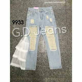 G.D.Jeans รุ่น 9933#กางเกงยีนส์ผ้าด้านทรงบอยแต่งขาดติดข้างแบบเก๋ๆ 💦💦